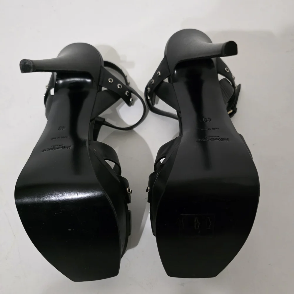 Saint Laurent Tribute Black Studded Strappy Platform Heels Women’s Size 40 - Picture 9 of 9